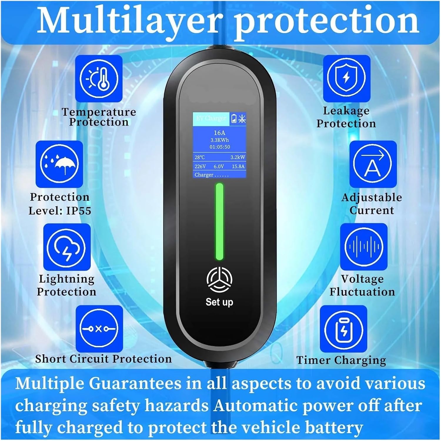 220V 230V Type 2 Portable EV Charger 3.6KW 16A 1Phase Wallbox Type1 GB/T EVSE Charging Cable CEE Plug Charging Station(16A Type2)