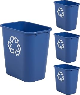 Rubbermaid Deskside 7-Gallon Recycling Cans, Pack of 4 - Durable Blue Plastic Bins for Office, Home, Under Desk, Bedroom, Bathroom
