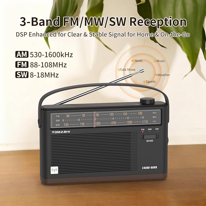 Radio portátil Vintage 3 bandas AM FM SW con batería recargable miniatura 2