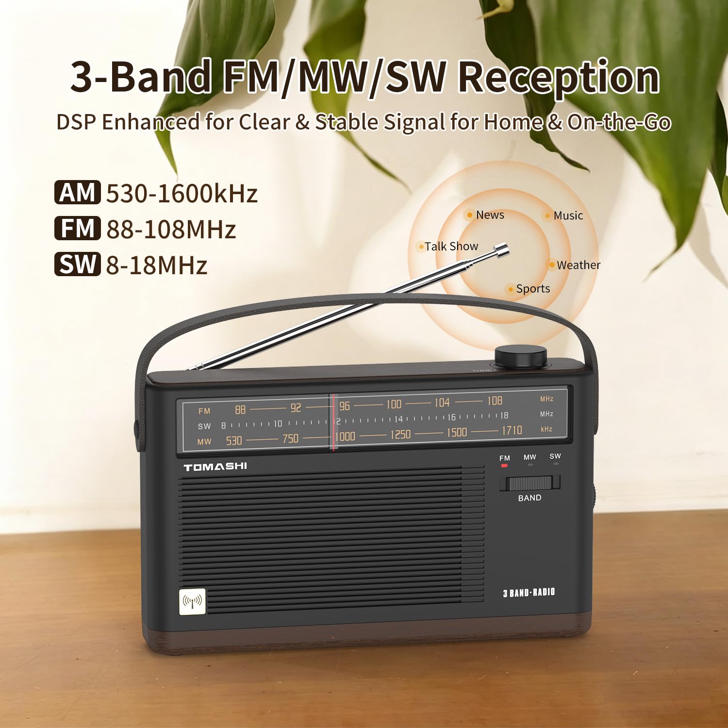 Amazon.com: TOMASHI Portable AM/FM/SW Retro Radio, Rechargeable