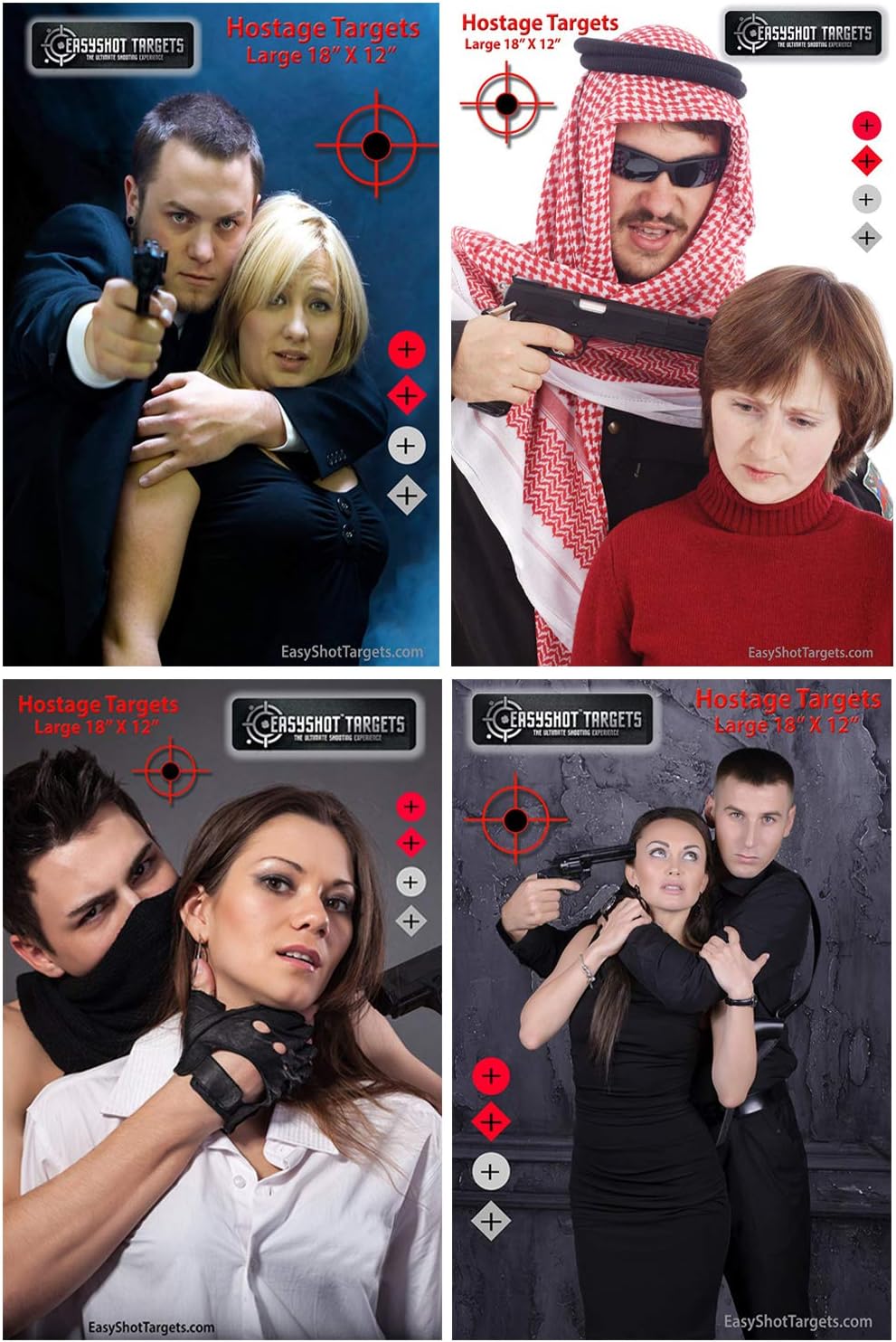 100-Pack - 18" X 12" Hostage Targets for Shooting Featuring Photo-Realistic Designs | 25 Sheets of Each Design | Bad Guy Paper Targets Near Wholesale Prices | Ideal for Law Enforcement Training.