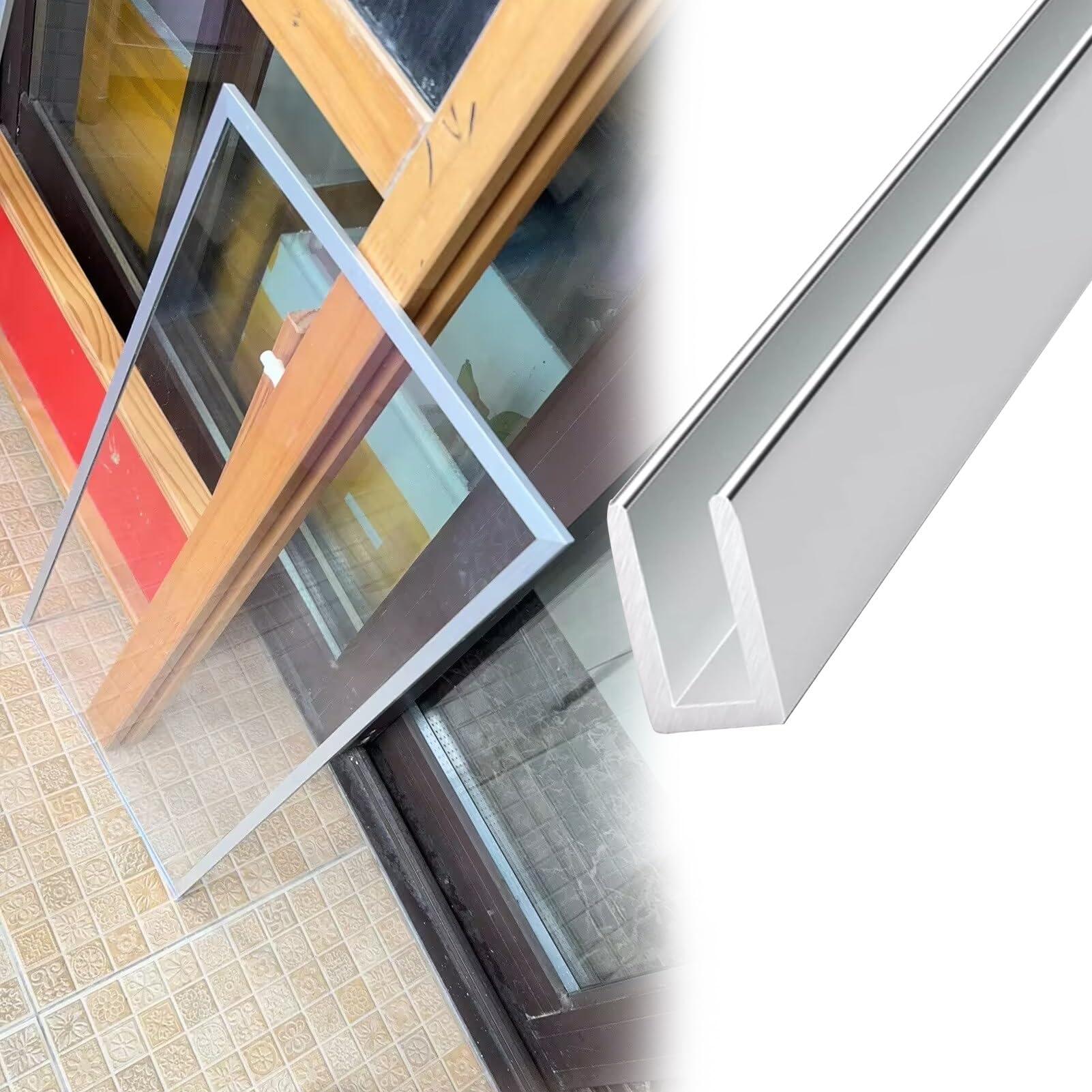 Minglez 6Mm (1/4In) Aluminum U Channel For 3/8 In 5/16 In 1/2 In Glass/Balcony Railing, Frameless Shower Door Bottom Guide U-Slot, Matte Silver Bathroom Glass Fixing Trim(,L1.7m(5.6Ft))