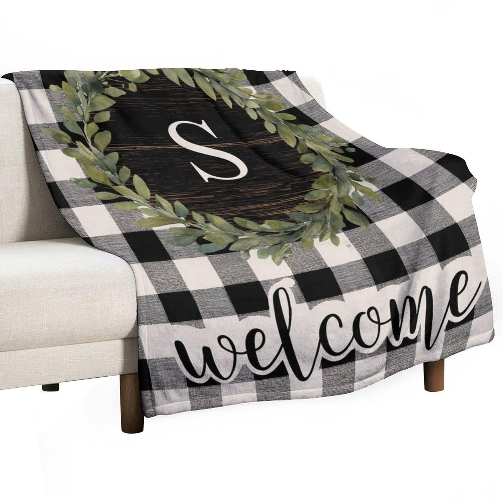 Jubonexis Green Wreath on Black White Checkerboard Anti Pilling Throw Blankets Cozy Durable Blanket for Bedroom Living Rooms Couch Sofa Bed 130x150cm(50x60in)