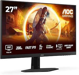 AOC Gaming Monitor 27G4HRE 27-Inch, 1920×1080, FHD, 200Hz, Fast IPS Panel, 0.5ms MPRT, Speakers, (HDMI2x 2.0 DP 1x 1.4) Ad…