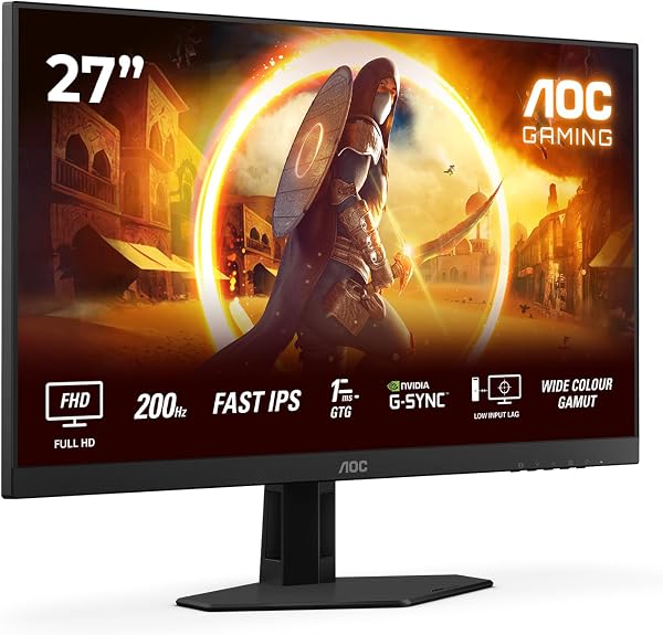 AOC Gaming Monitor 27G4HRE 27 pollici, 1920x1080, FHD, 200Hz, Fast IPS Panel, 0.5ms MPRT, Speakers, (HDMI2x 2.0 DP 1x 1.4) Adaptive Sync, HDR10, G-Sync Compatible, Nero - 1