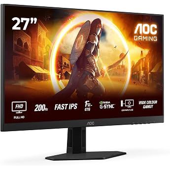 AOC 27G4HRE 27 Inch FHD Gaming Monitor 200Hz Fast IPS Panel 1ms GtG HDR10 G-Sync Compatible Speaker 1920 x 1080 HDMI 2X 2.0 Black