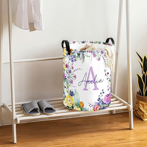Miniatura 9 de Cesta de lavandería personalizada para bebé, diseño floral, personalizable, organizador plegable, decoración de dormitorio para niñas, adultos y