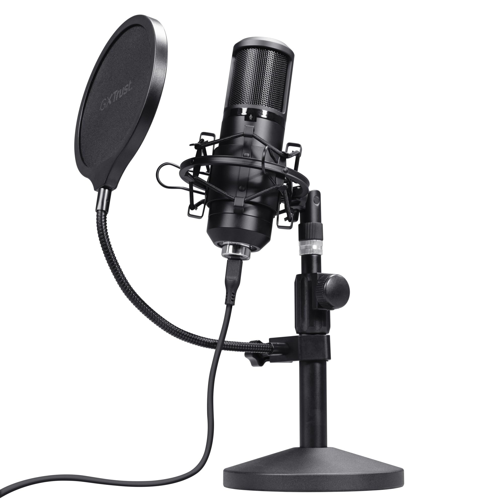GXTrust Emita II Mikrofon mit Verstellbarer Mic Ständer, Schwarz | Windfilter, Popfilter, USB Mikrofon mit Nierencharakteristik, 192 kHz für PC PS4 PS5, Streaming Studio Podcast Gaming