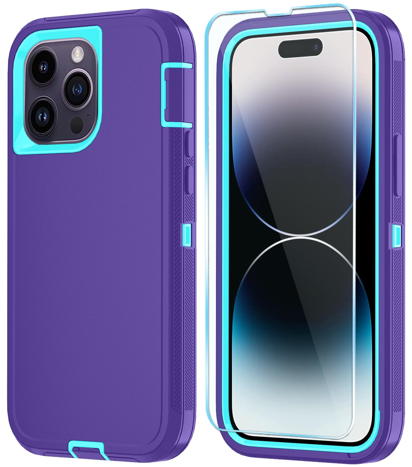 ouyncase Phone Case for iPhone 14 Pro Case with HD Screen Protector, Heavy Duty Shockproof & DustProof & Dropproof 3-Layer Cover Phone Case for iPhone