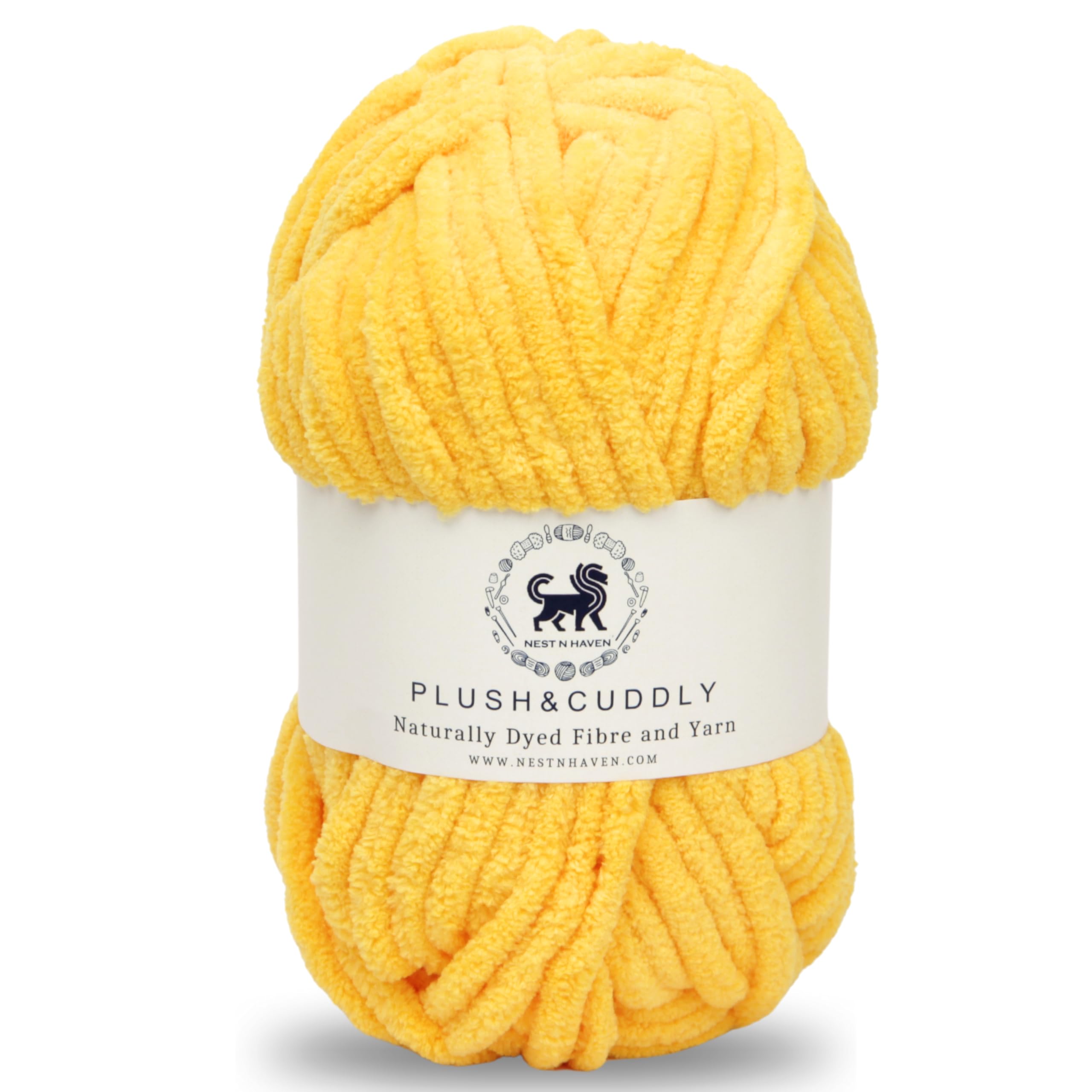 NESTNHAVEN, Wool, Plush & Cuddly, Chenille Yarn Supersoft Hand Knitting Wool Ball, (1 Ball/100 Gram Each) Ball Suitable for Craft, Babywear, Baby Blankets, 5 Bulky, Shade no - NNHB102 (Sunflower Yelllow)