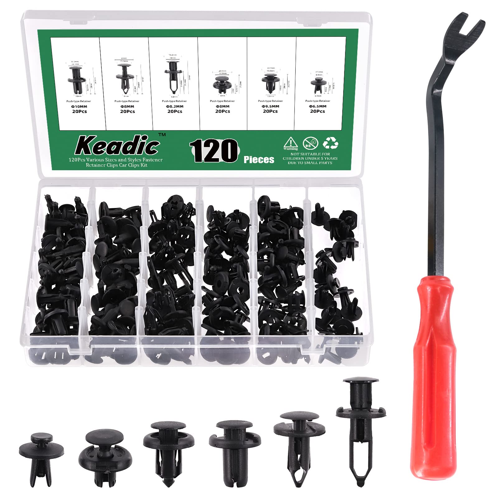 Keadic 100Pcs Nylon Car Retainer Push Clips Assortment Set with Fasteners Remover Bumper Fender Rivets for Door Trim Panel Trim Cars Truck Motorcycles
