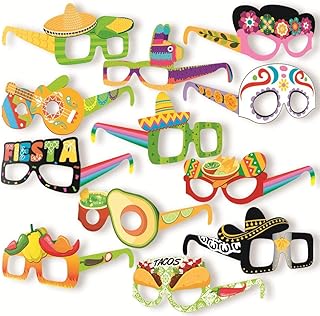 Mexican Fiesta Paper Eyeglasses, Pack of 12 Cinco De Mayo Glasses - Taco Bout and Lets Fiesta Party Decorations