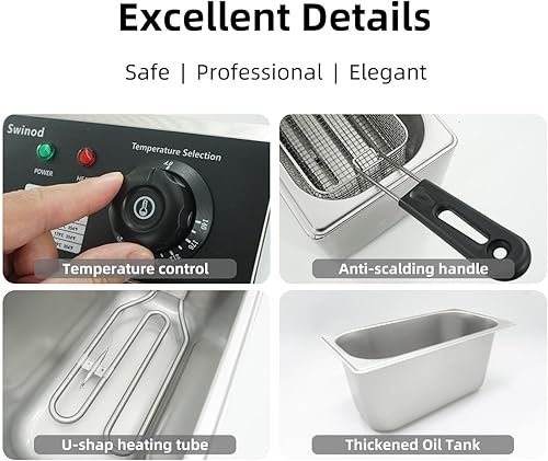 Miniatura 7 de Freidora eléctrica con cesta para uso doméstico, freidora de encimera de 1700 W, potente rendimiento, 4.2 cuartos de galón, freidora de aceite de