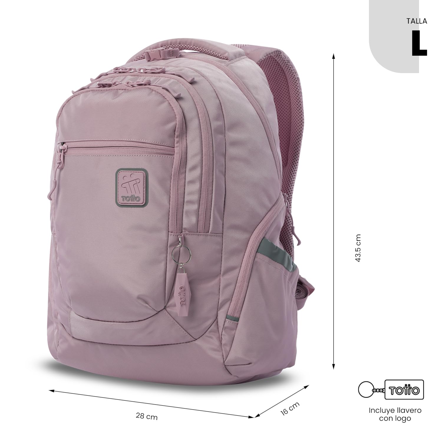 TOTTO - Mochila para Ordenador Portátil 13 Pulgadas, Modelo Eufrates 2.0, Compartimento Tablet 10", Cremallera con Argollas para Candado, Bolsillos Botella, Espaldar Ergonómico, Color Zephyr