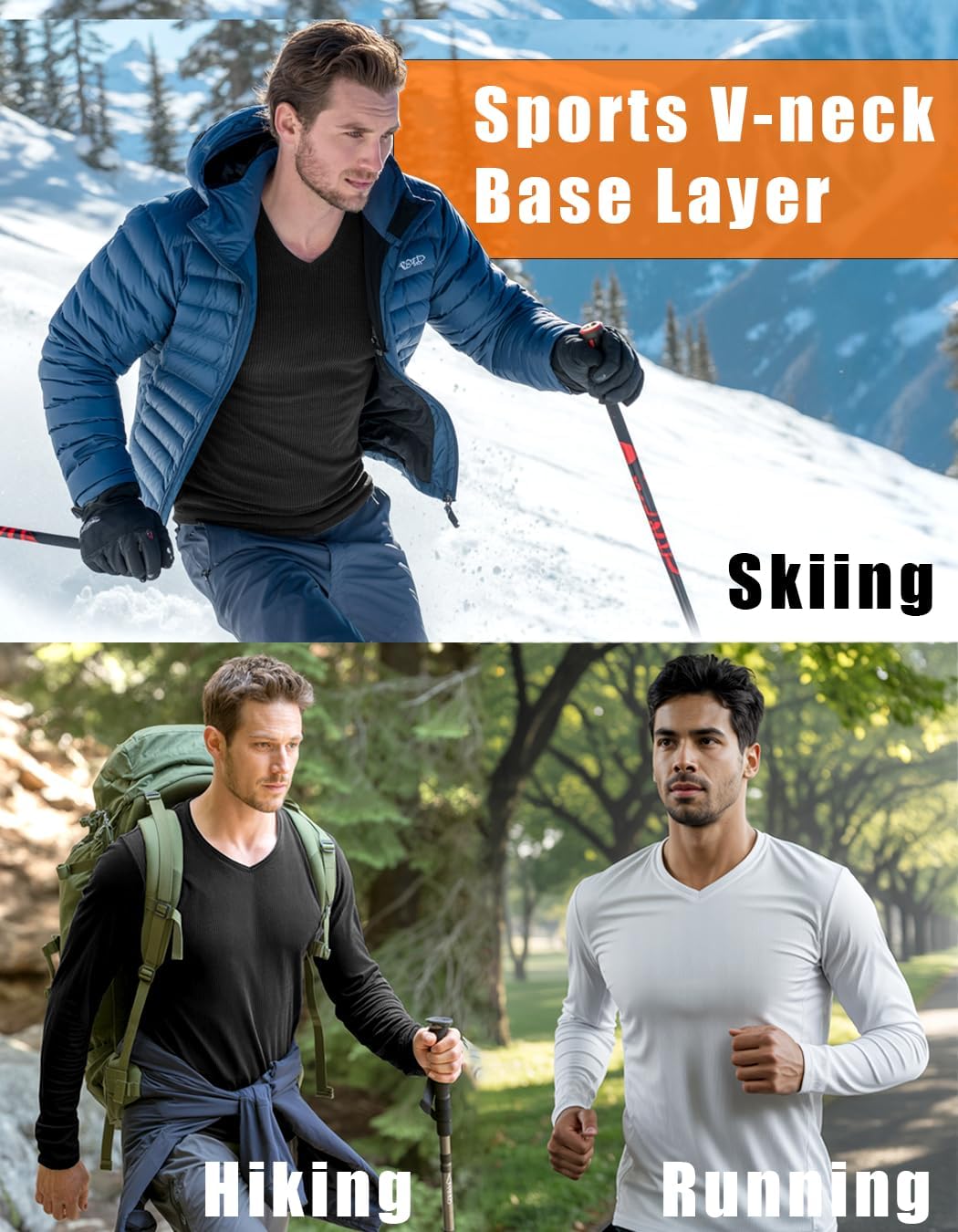 Lehmanlin Mens Slim Fit V Neck Long Sleeve Muscle T-Shirt Stretch Ribbing Undershirts Pullover Top Thermal Underwear - Image 3