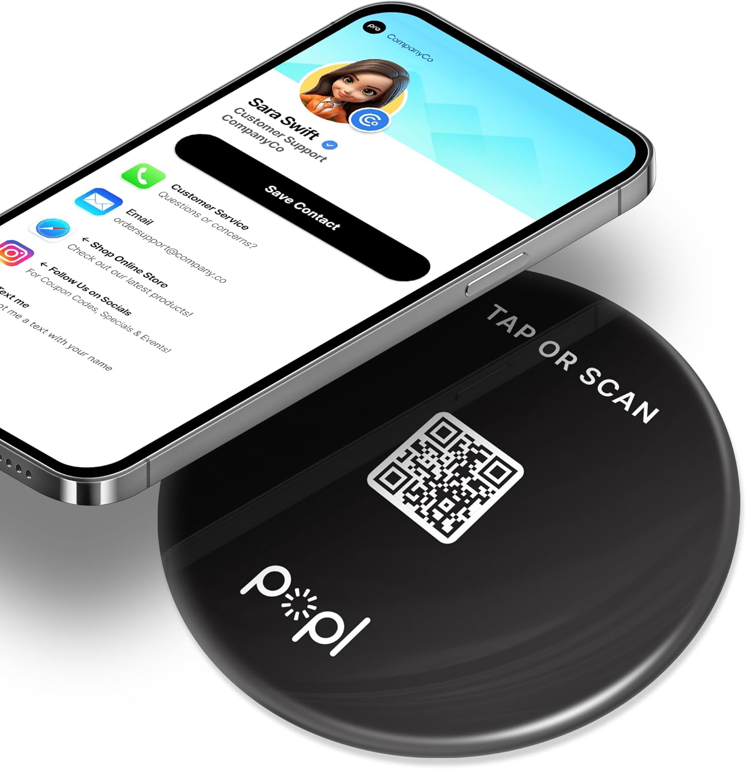 Authentic Patented Popl XL™ (Avoid Fake Knockoffs) - Smart NFC Networking Card - Simply Tap to Exchange Contact Info, Capture Leads, & Manage Contacts (Black)