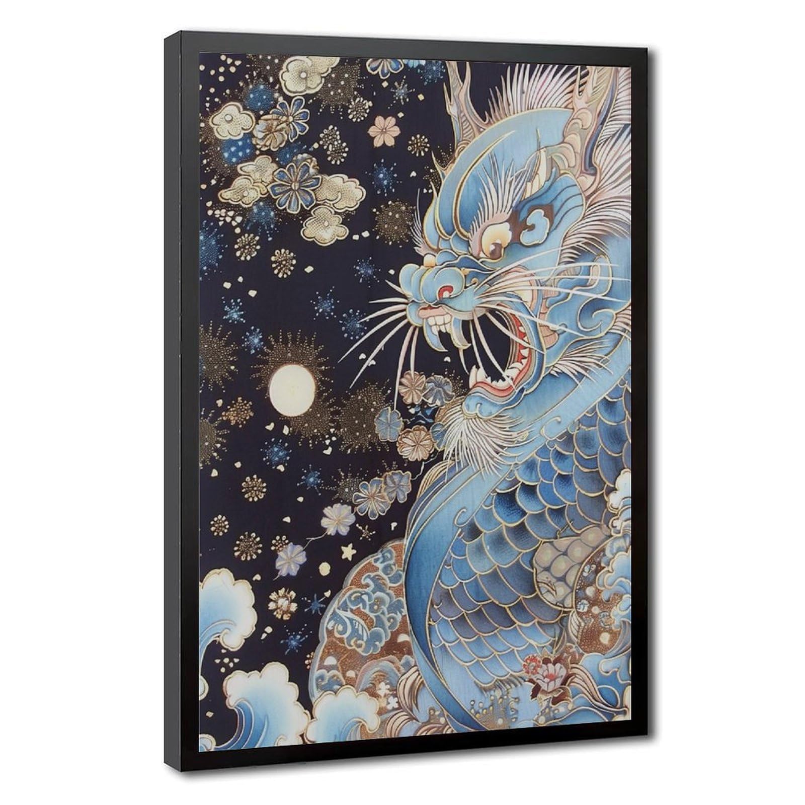 Bareronor Celestial Blue Dragon Art Canvas Poster Bedroom Decor Landscape Office Room Decor Gift 24" L X 36" W