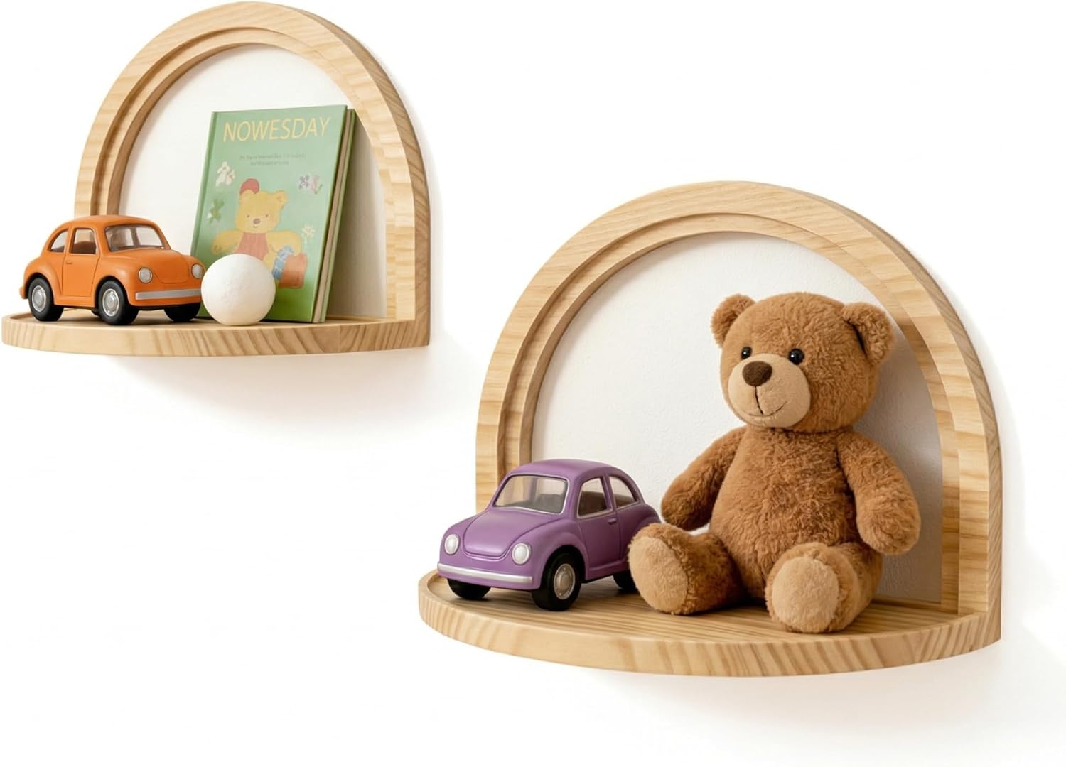 Boho Shelves Nursery Wall Decor: Mid Century Baby Room Art Modern Floating Shelves with Ledge