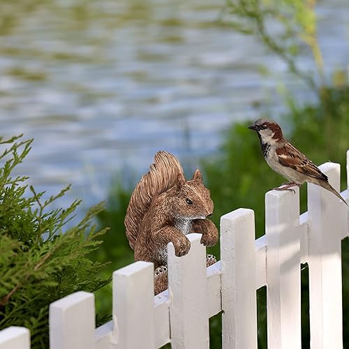 Miniatura 5 de Estatua de ardilla de jardín, figura colgante de árbol o cerca, estatuas de decoración de jardín de bosque, estatuas de gnomos de animales, figura