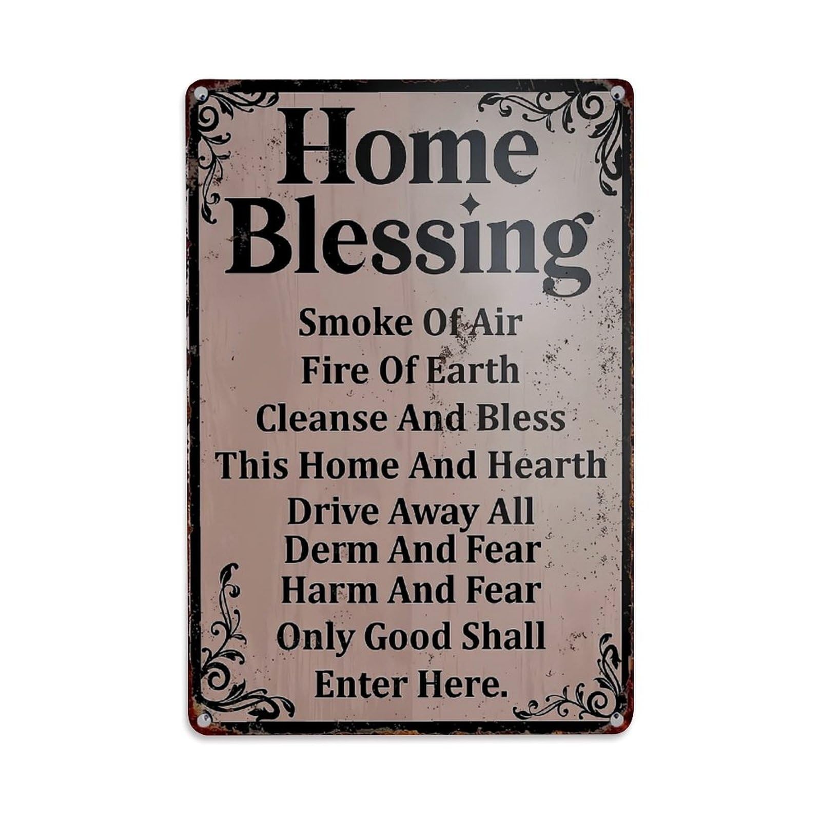 Jdfenggu Vintage Home Blessing Smoke Fire Cleanse Drive Away Harm Fear Good Enter Retro Metal Tin Sign, Decor Art Poster For Bar, Home, Man Cave, Kitchen, Laundry Room Gift 8X12inch