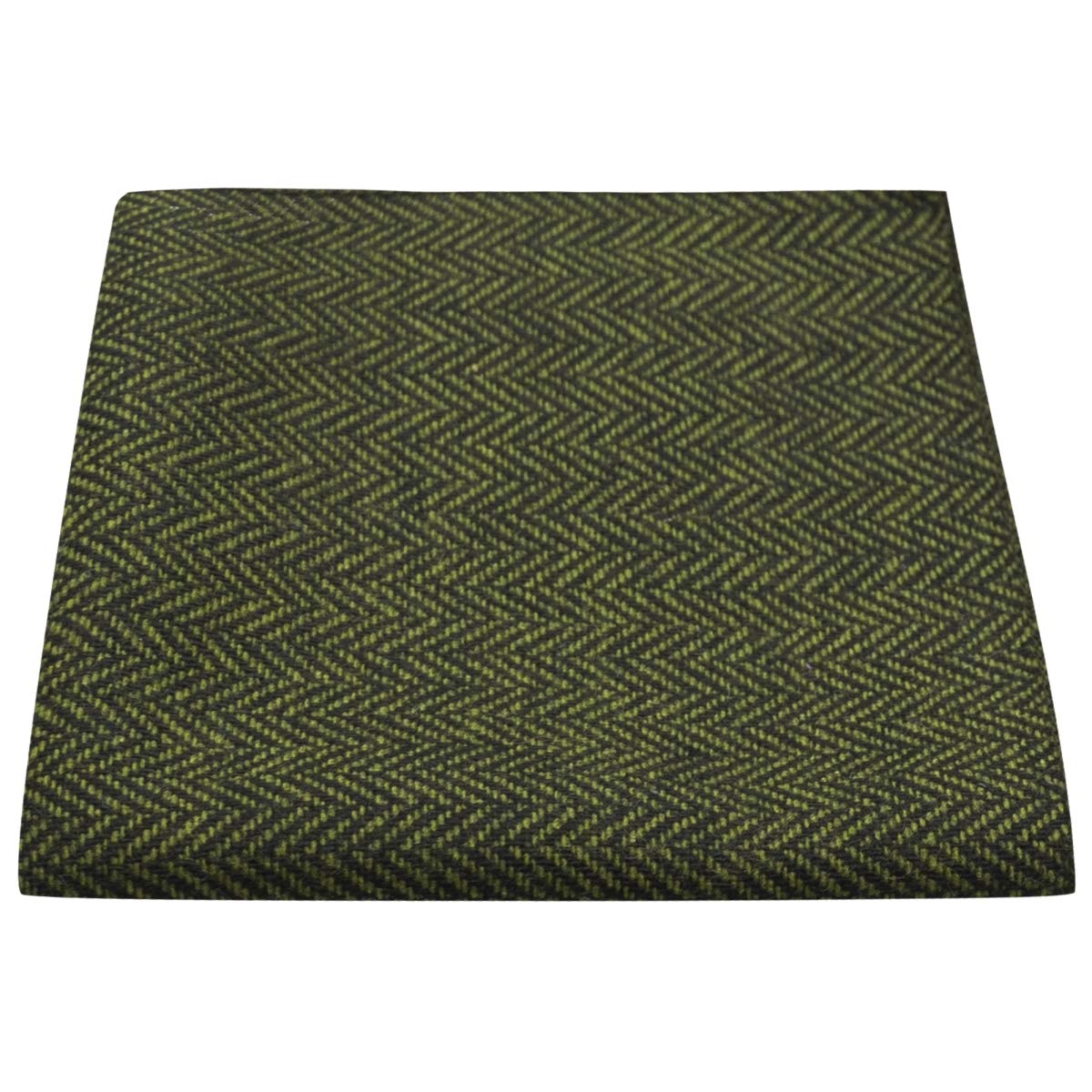 King & Priory Pickle Green & Black Herringbone Pocket Square, Handkerchief