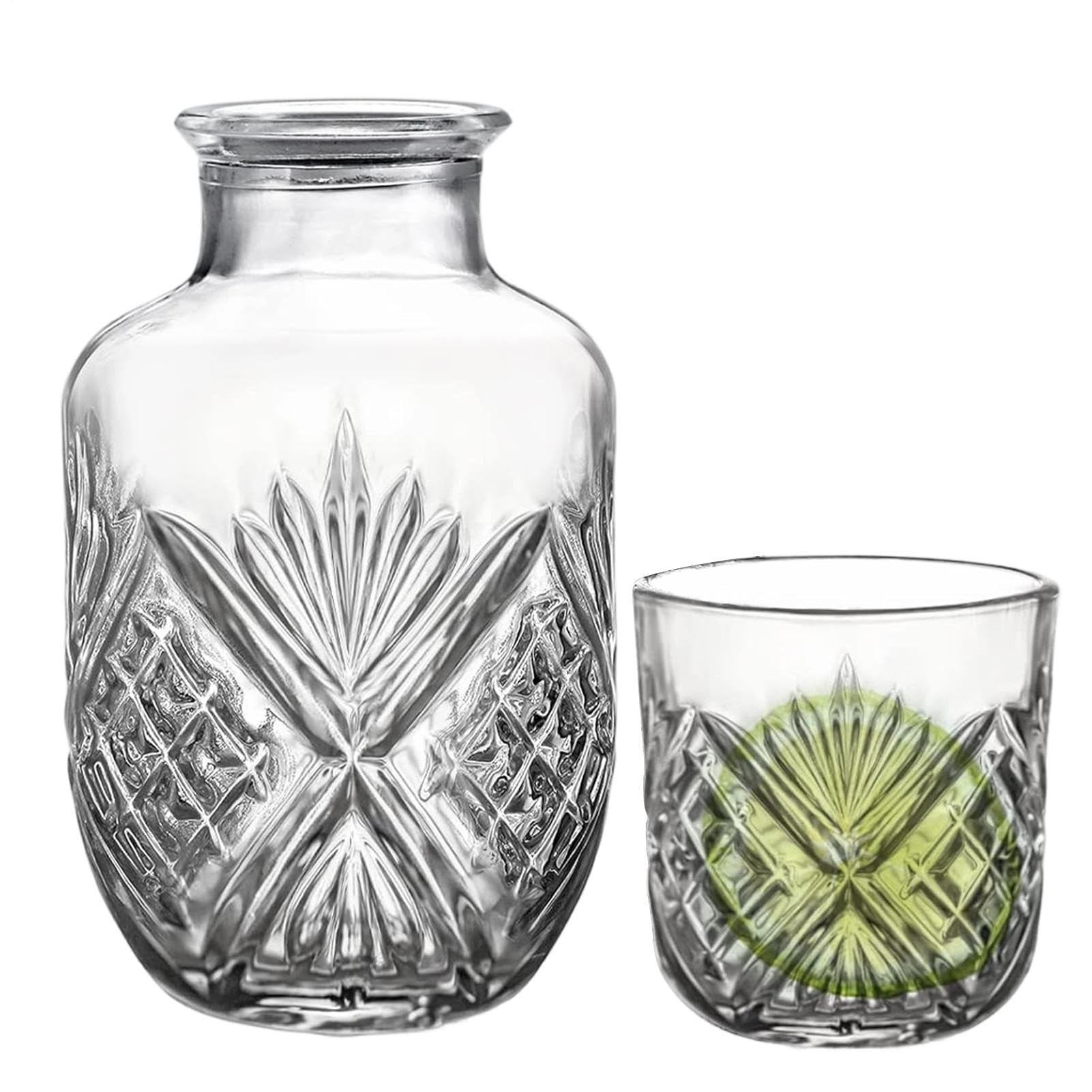 Jarra de agua con vaso, dispensador transparente para enjuague bucal, jarra nocturna y vaso de agua, para líquidos, vino, mesa, baño, casa, cocina, comedor y