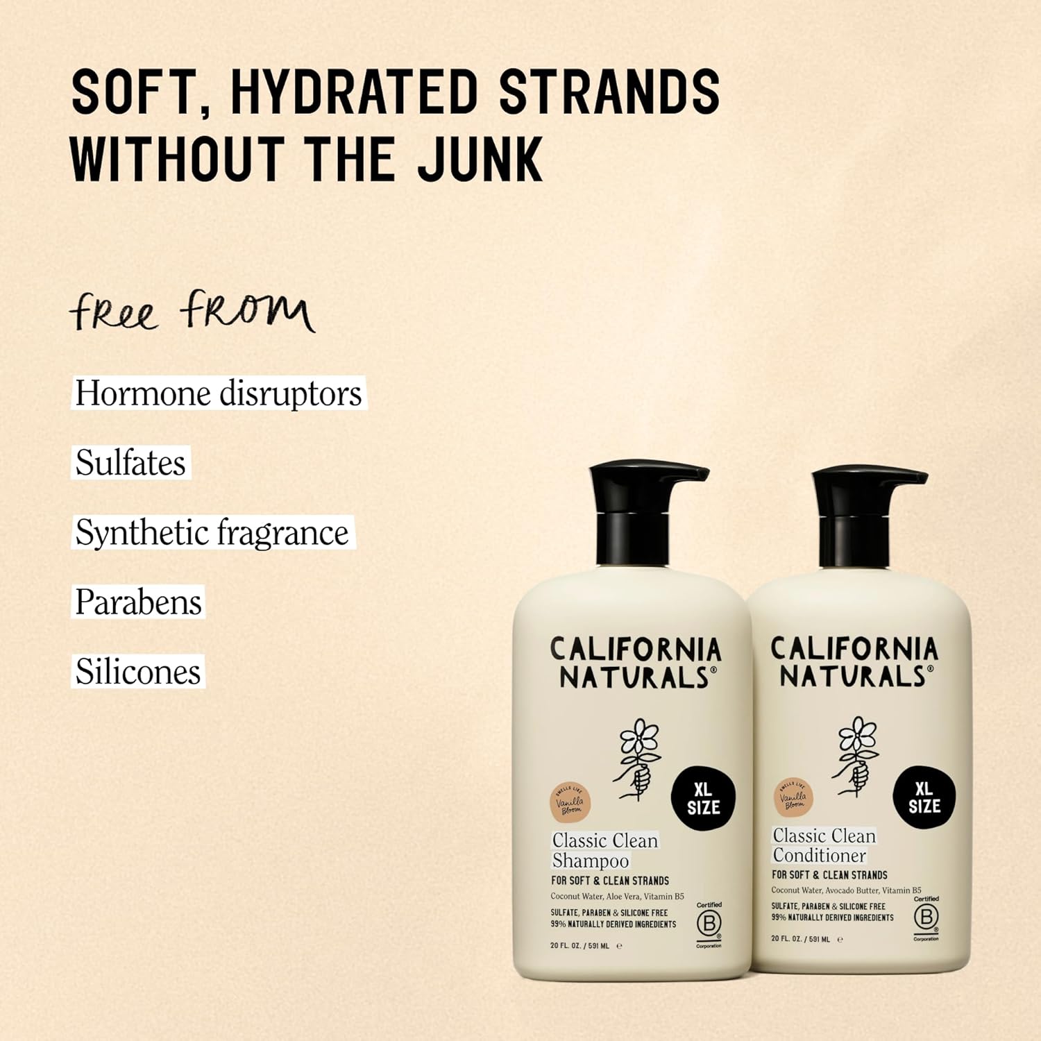California Naturals Classic Clean Vanilla Bloom Shampoo & Conditioner Set, Natural, Vegan, Cruelty, Silicone, Paraben, and Sulfate Free Shampoo, All Hair Types, 20 Fl Oz (Pack of 2)