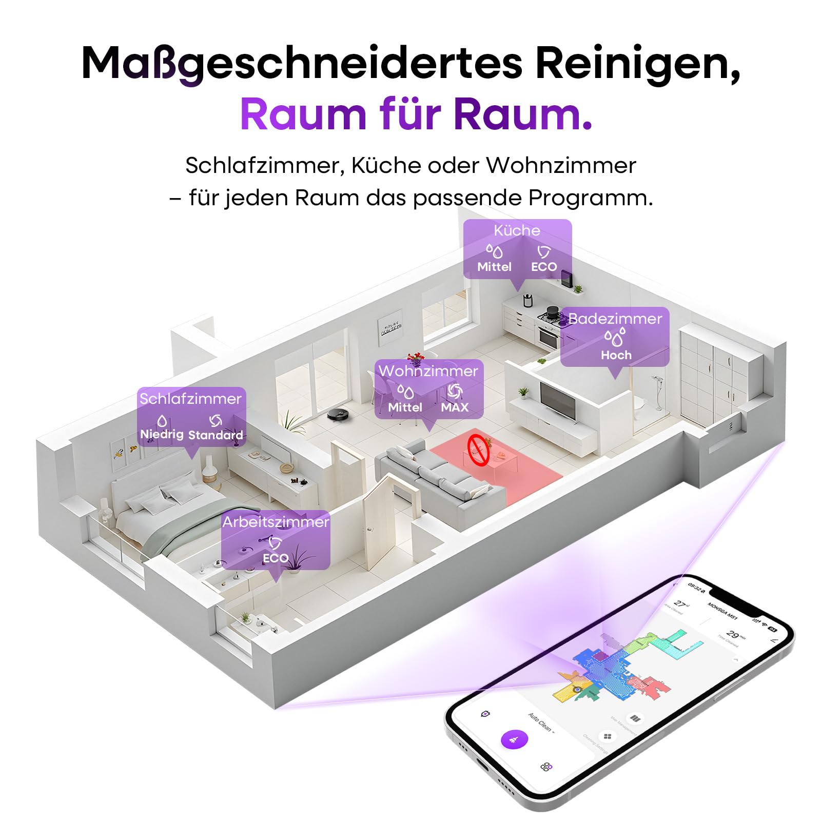 MONSGA Saugroboter mit Wischfunktion,5000Pa Saugkraft,180Min Laufzeit,Anti-Tangle-System,LiDAR Navigation, Staubsauger Roboter für Teppich, Tierhaare, APP & Fernbedienung Steuerung (Schwarz)