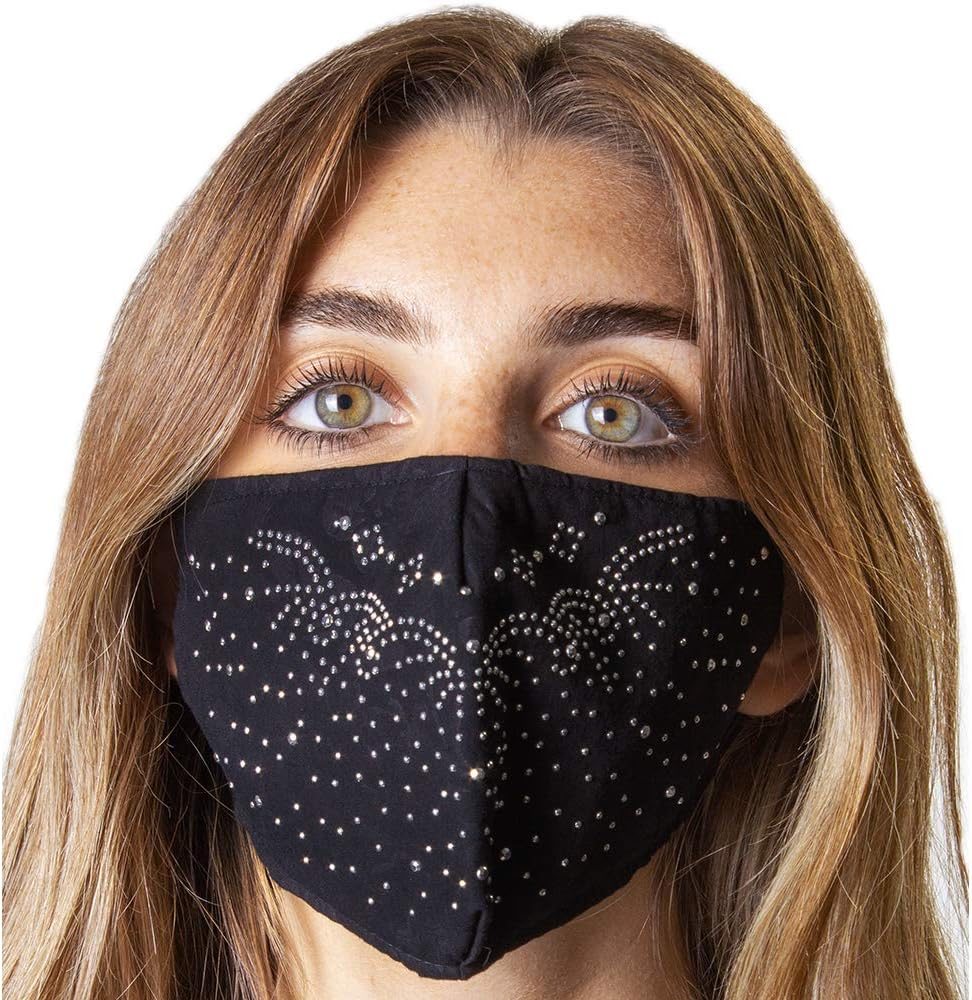 Jessica McClintock2 Pack Cotton Fashion Face Masks | 1 Solid Black, 1 Rhinestone |