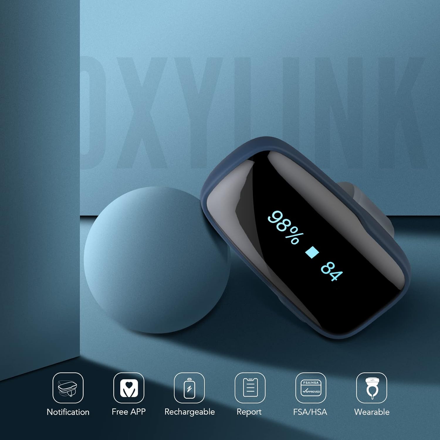Vibeat Oxylink device with feature icons