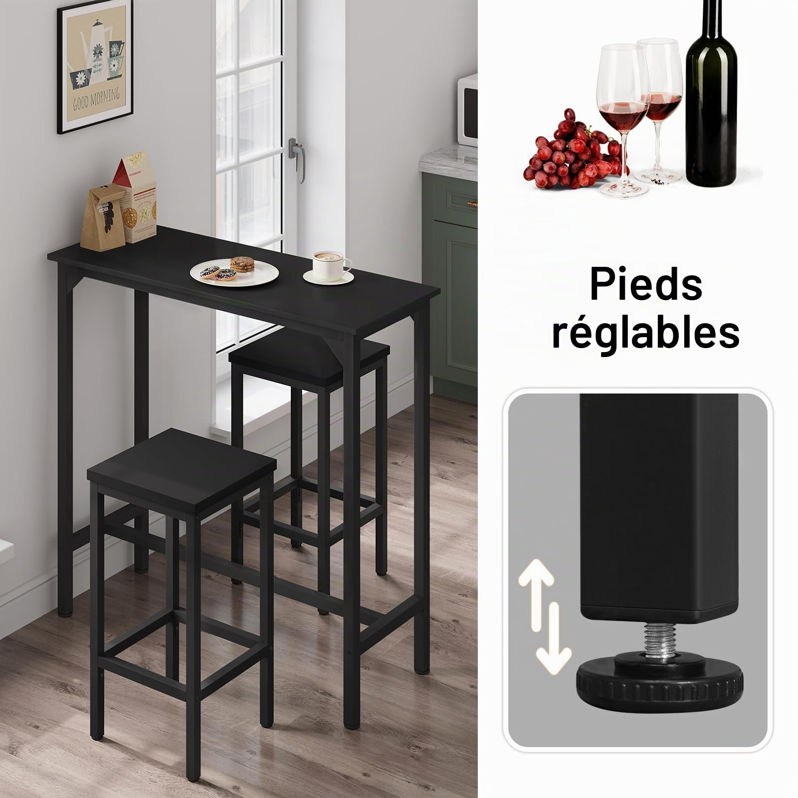 EUGAD Table de Bar 100x40x100 cm, Table Haute Étroite Métal & Bois