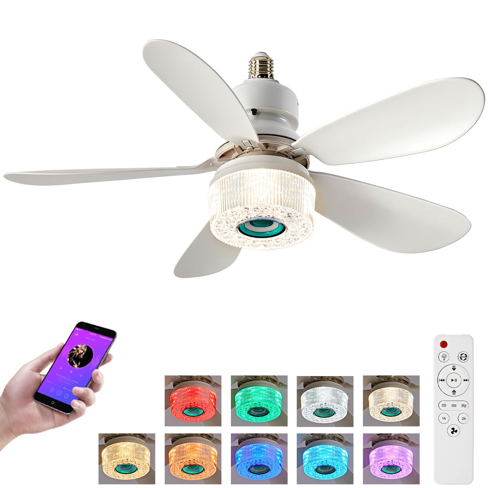 Ventilador de techo 52 cm 6 aspas RGB, Altavoz Bluetooth y Control Remoto 3 Velocidades Color Ajustable Habitación Infantil Sala de Juegos, Decoración Fiesta (Verde)