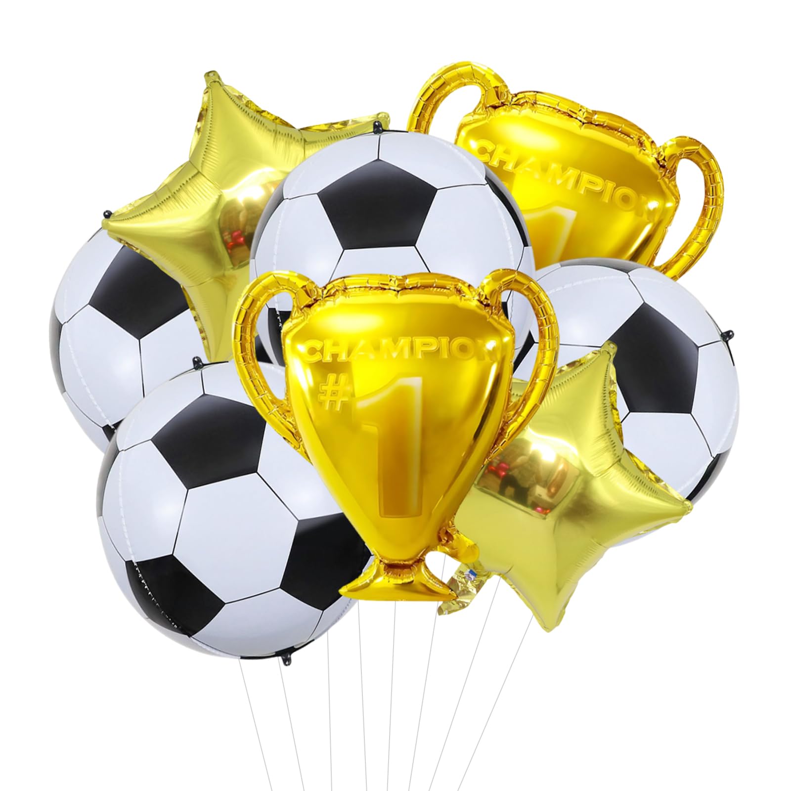 DiiWmme 8 Pcs Football Balloons Set with Trophy and Star Balloons,Soccer Party Decorations for World Cup,Sports Theme Birthday,Fan Party Supplies,Helium-Ready Reusable Foil Balloons(8pcs Football)