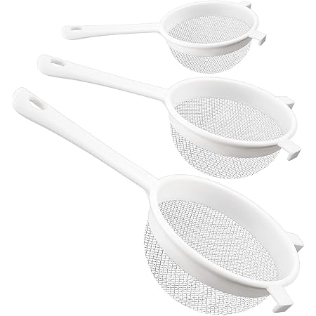 WXJ13 3 Pieces Plastic Nylon Mesh Strainer Colander with Handle, Kitchen Double-Ear Fine Mesh Strainer for Baking Kitchen Strainer(3 Inch, 5 Inch, 7 Inch)