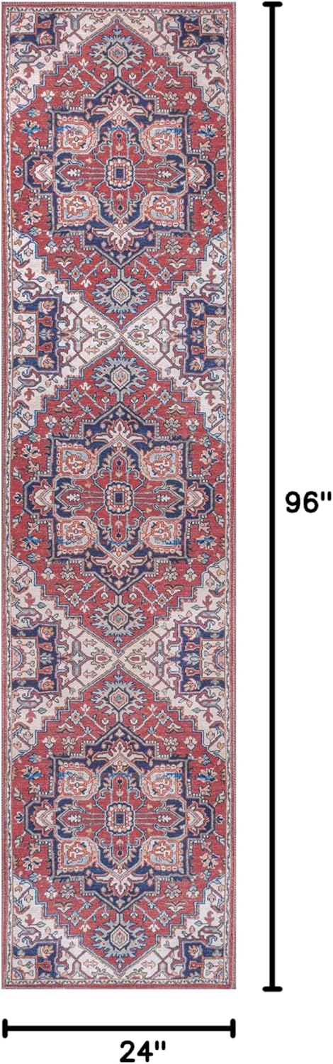 jonathan y machine washable red/navy runner rug 2x8 ft, cirali ornate large medallion for living room, bedroom, kitchen, office, easy-cleaning, high traffic, pet-friendly, non-shedding (wsh105a-28) cirali-red/navy 2' x 8' (runner)