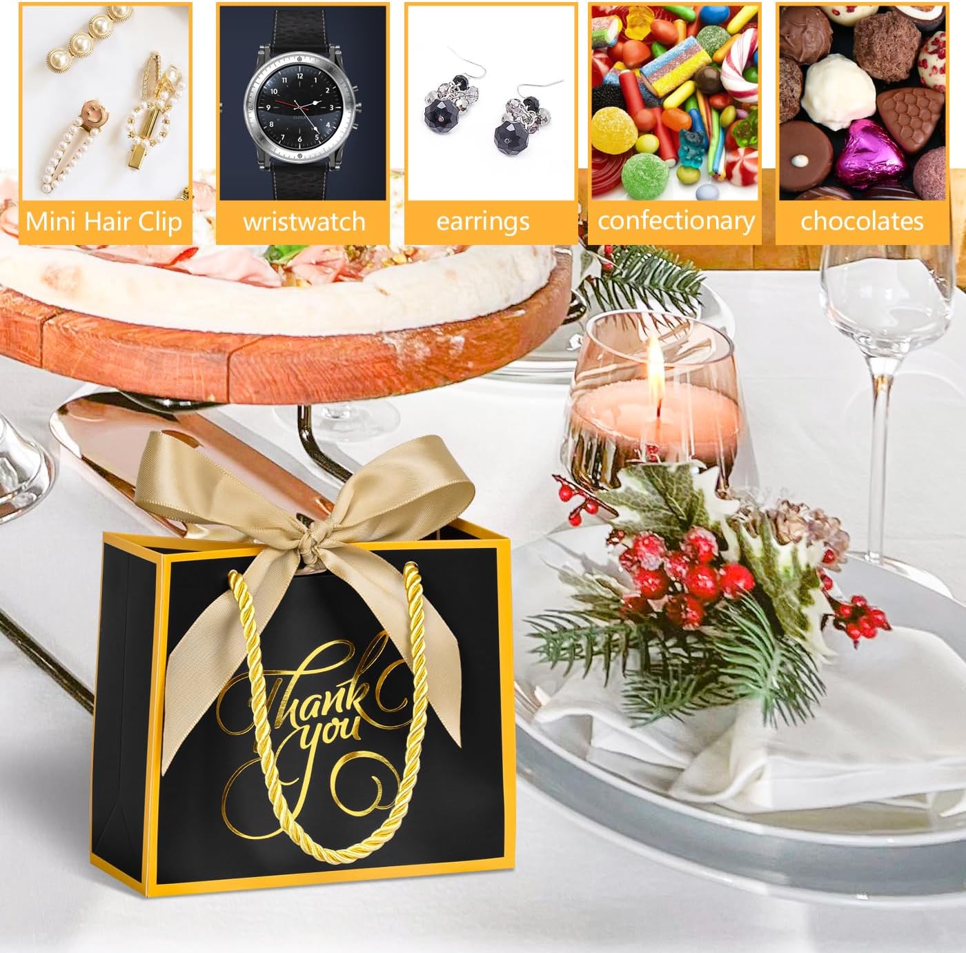 12Pack Black Thank You Gift Bags with Handles,Gold Pakistan Ubuy