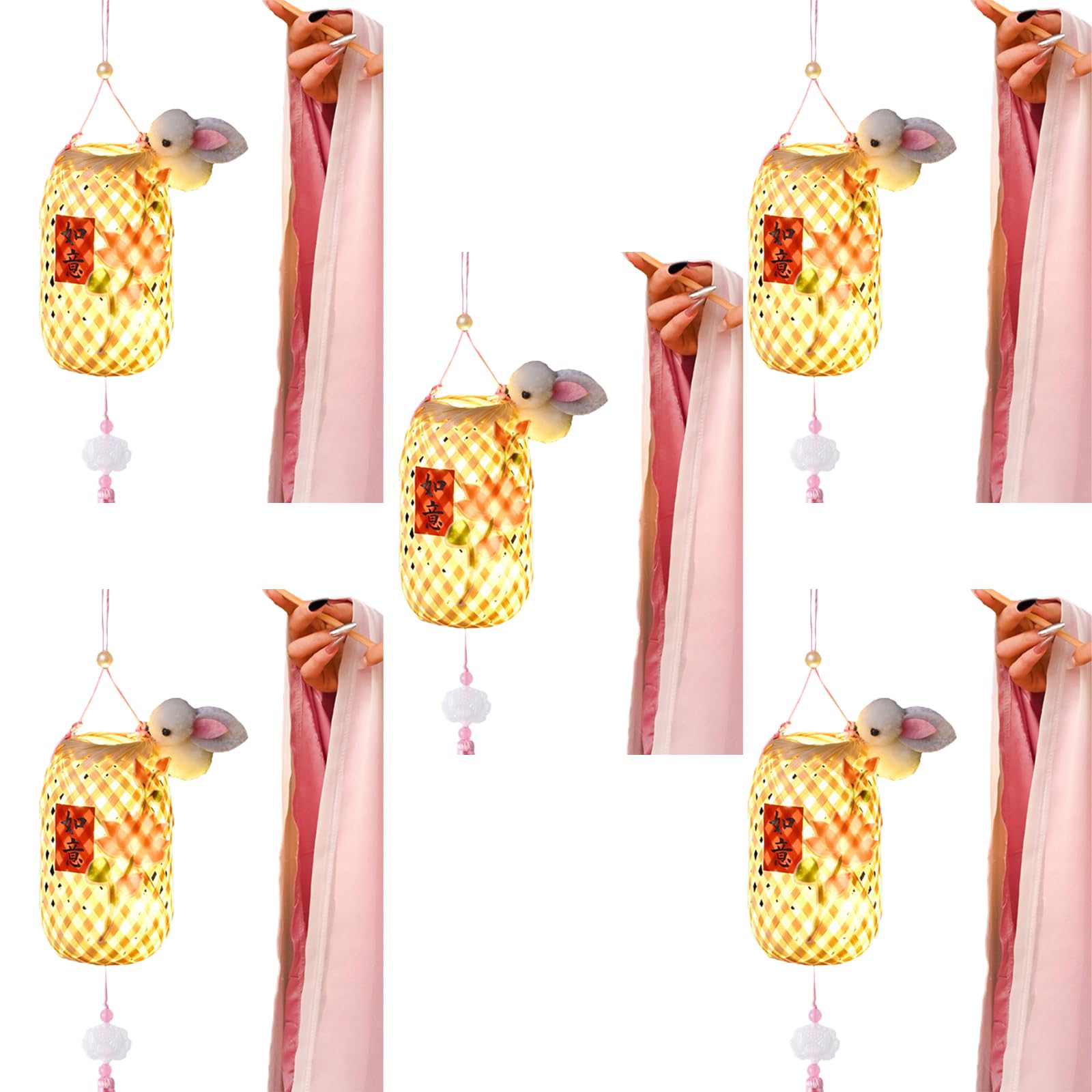 Tsophreniq 5Piece Rabbits Lights Autumn Celebration Charm Easy Assembly Woven Rabbits Lights Glowing Light