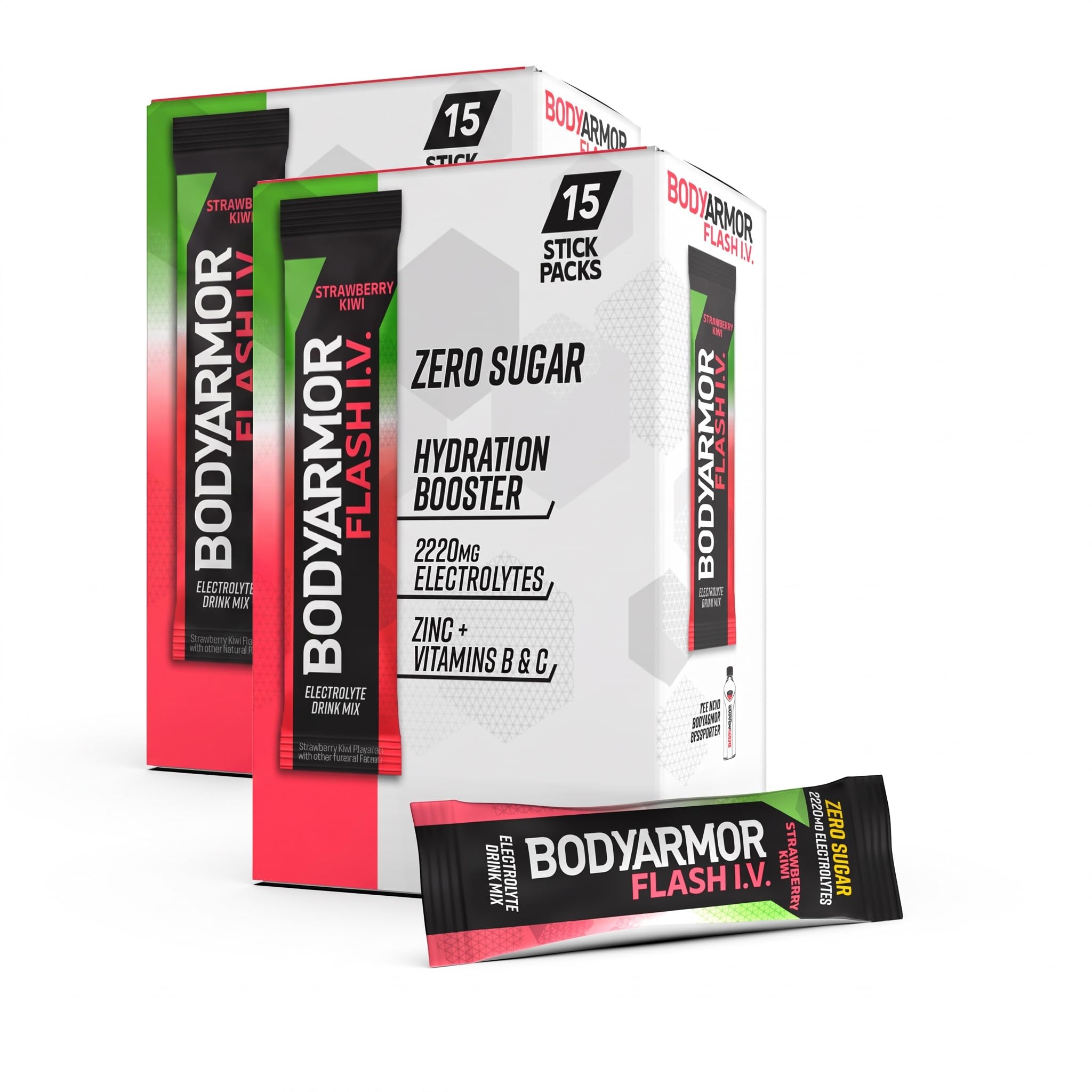 BODYARMOR Flash IV Electrolyte Packets,Strawberry Kiwi - Zero Sugar Drink Mix,Single Serve Packs,Coconut Water Powder,(Pack of 30)