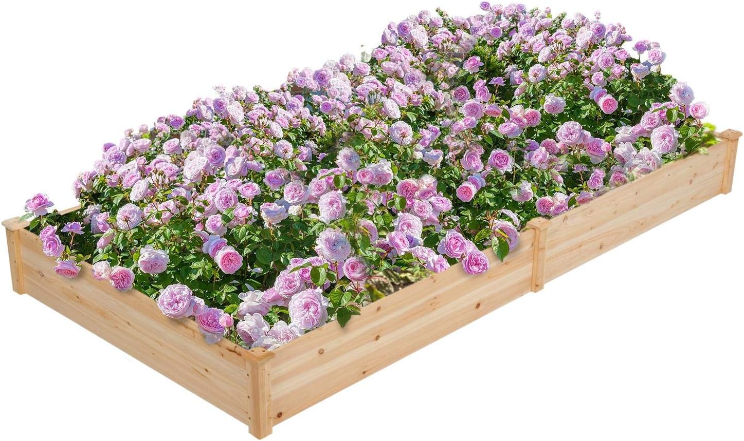 Topeakmart 95 x 25 x 11inches Wooden Elevated Raised Garden Bed 8x2ft Raised Kit Divisible - Garden Planter Boxes for Vegetables Outdoor Outside, Gray