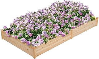 Topeakmart 8×4ft Horticulture Raised Garden Bed 93 x 48 x 10in Wooden Planting Box in Backyard/Patio Outdoor, Natural Wood 1