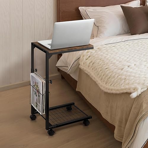 Miniatura 2 de Mesa auxiliar en forma de C con ruedas para espacios pequeños, mesa C de altura ajustable, sofá, portátil, mesas de aperitivos que se deslizan