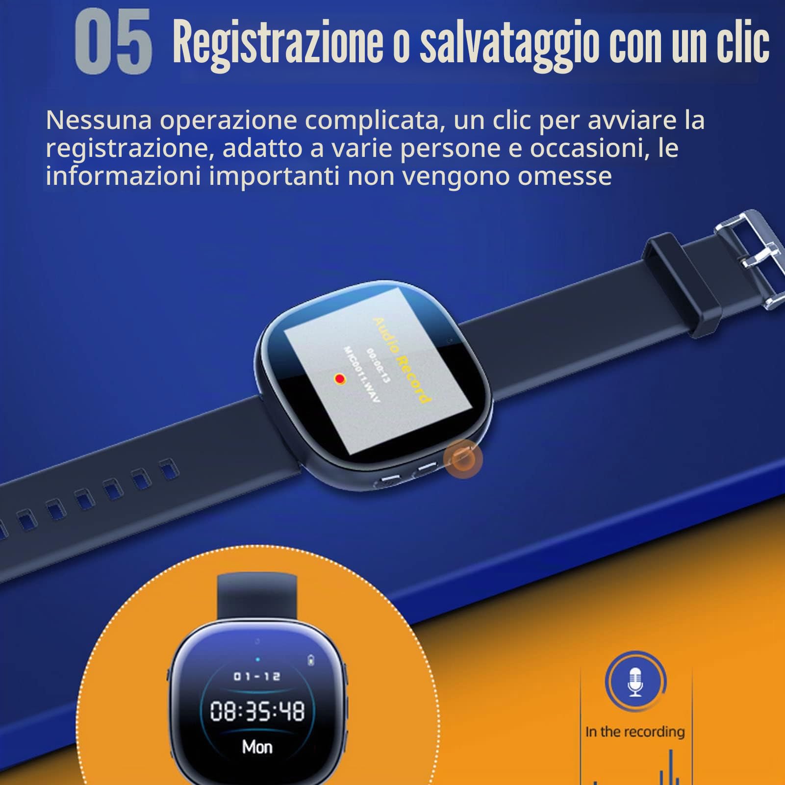 flexman Smart Watch, Registratore Video Digitale HD 1080P Smartwatch con Pulsante di Registrazione, Riduzione del Rumore Ai Orologio Registratore Intelligente Ad Attivazione Vocale (32G)