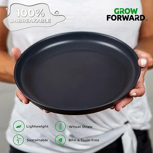 Miniatura 4 de Grow Forward Platos de paja de trigo prémium Juego de 8 platos de plástico duro reutilizables de 10 pulgadas Platos irrompibles y aptos para