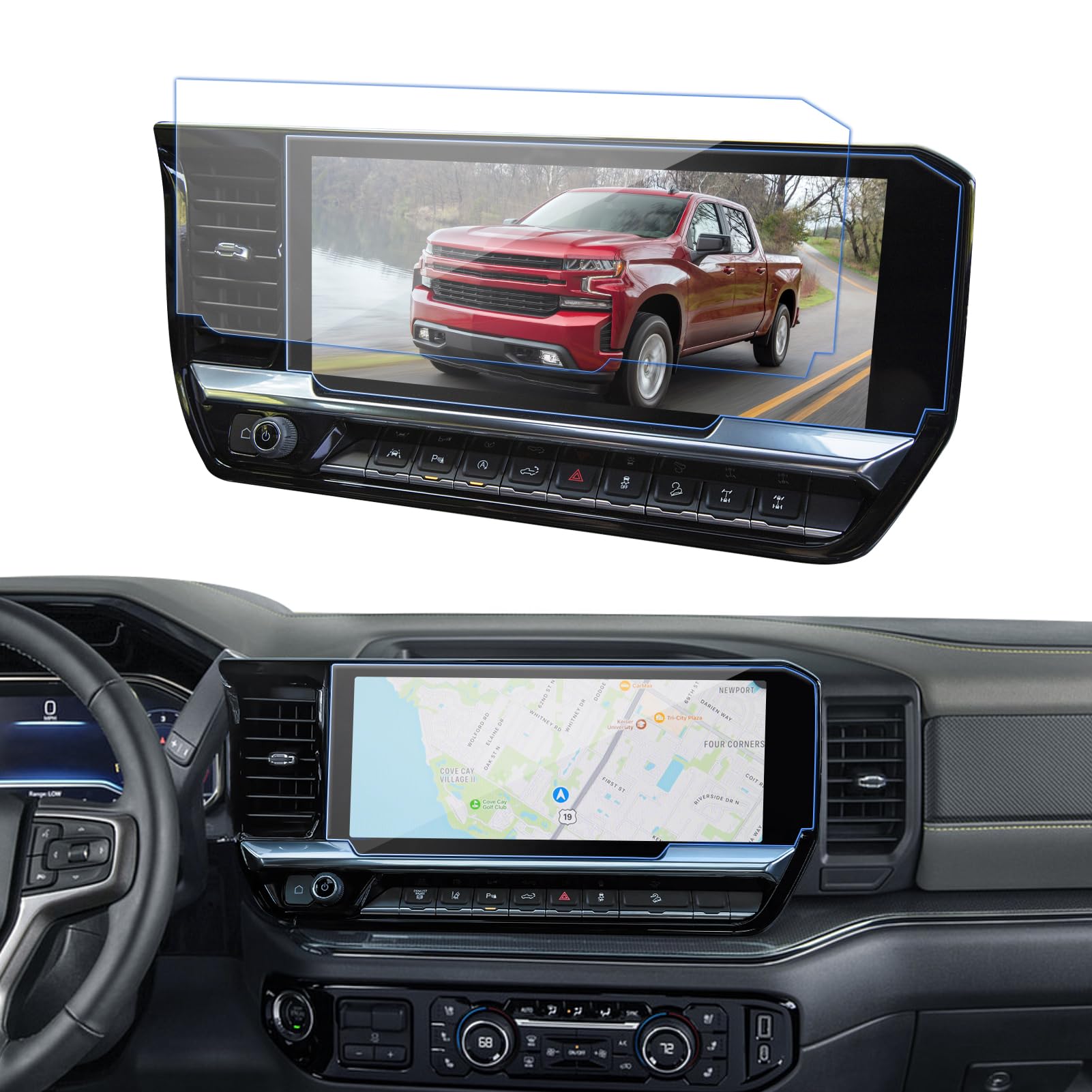 2PCS 2022-2025 2026 Silverado Sierra Nano Screen Protector for 2024 2025 2026 Silverado 1500 Sierra 1500 2500HD 3500HD Accessories 13.4 Inch Navigation Screen Protector