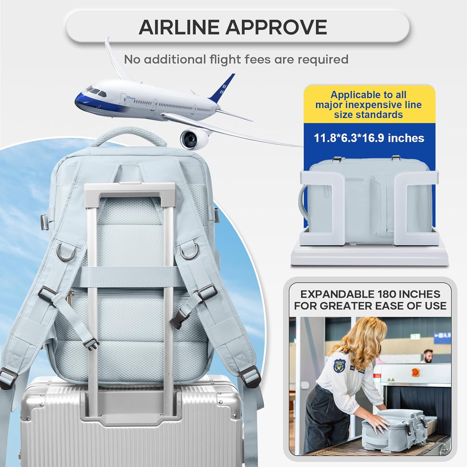 Vacuum Compression Backpack, Travel Vacuum Backpack with Electric Vacpack Pump, Flight Approved Carry On Personal Item Suitcase Luggage for Men Women, Light Blue - Image 7