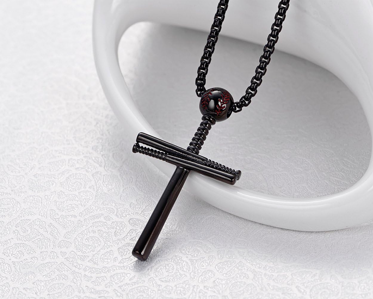 Rehoboth Baseball Bat Cross Pendant Necklace for Men Women With 24" Stainless Steel Chain Black Gold Silver - Image 4