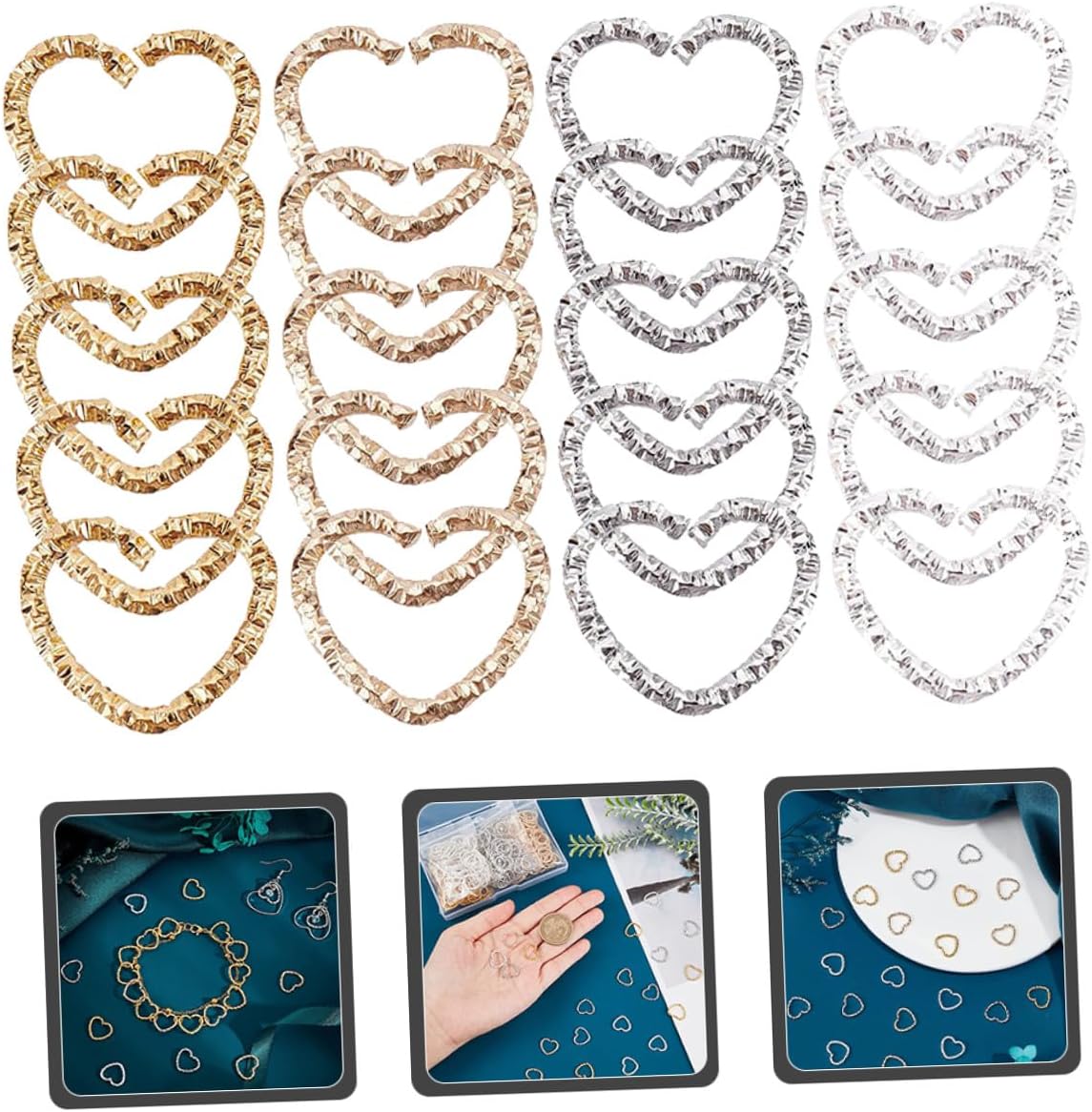 320pcs Heart Linking Rings for Jewelry Making Metal Open Jump Charms with Delicate Hollow Design DIY Accessories for Earrings Bracelets and Crafts