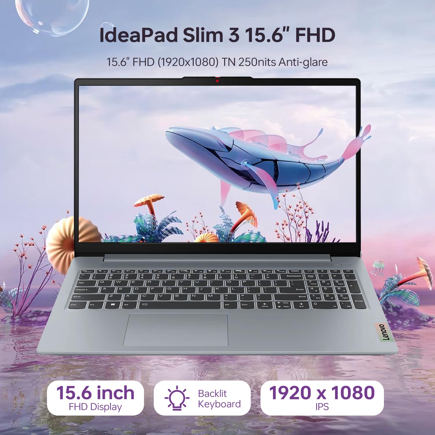 Lenovo IdeaPad Slim 3 Business Laptop, 15,6" FHD, AMD Ryzen 7 5825U, 16GB RAM integrata, 512GB SSD, Wi-Fi 6, webcam, retroilluminato, W11 Pro, Copilot & AI Productivity, Bundle con PCO Laptop Cooler
