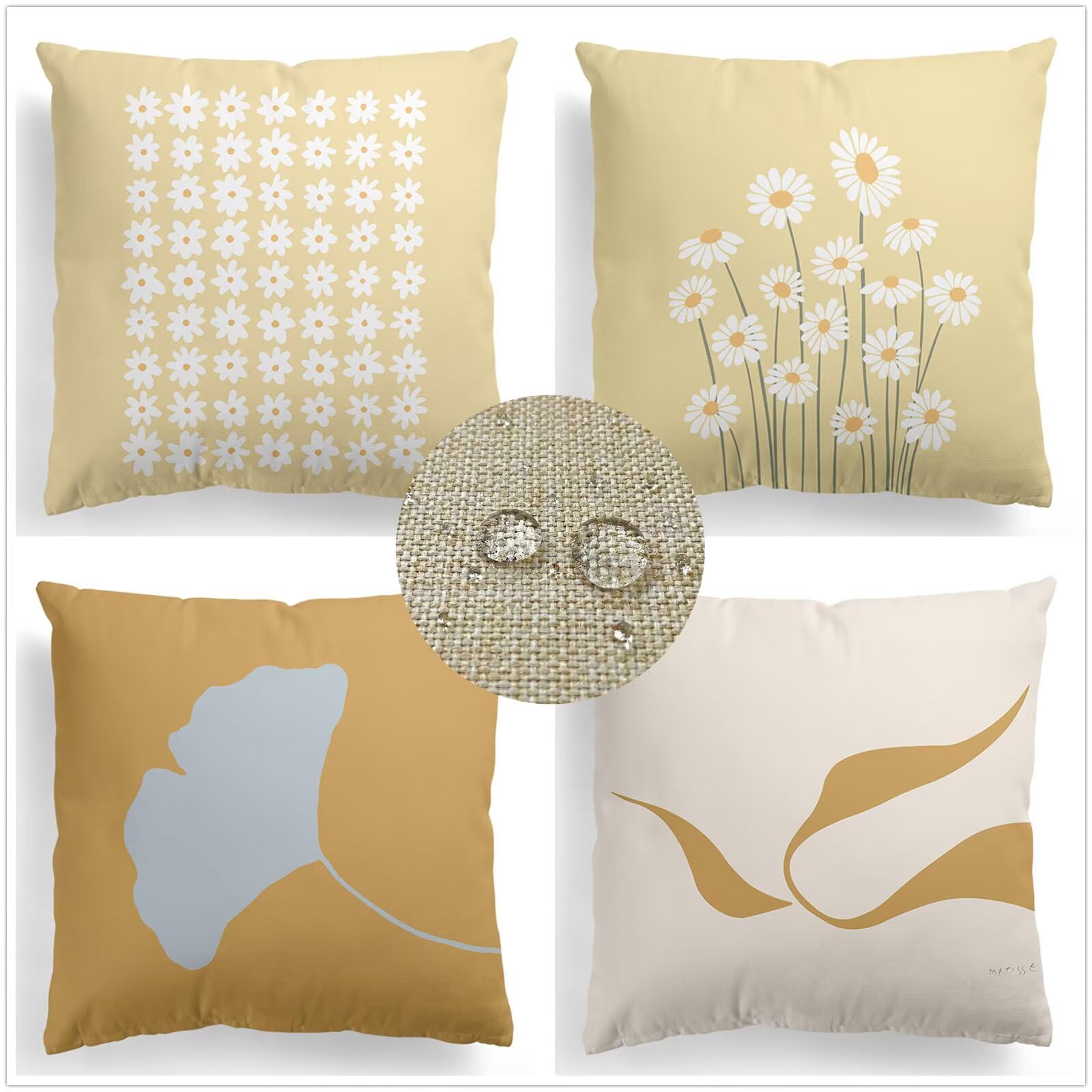 Housse de coussin imperméable 30x30 jaune lot de 4 pour décoration canapé intérieur et extérieur