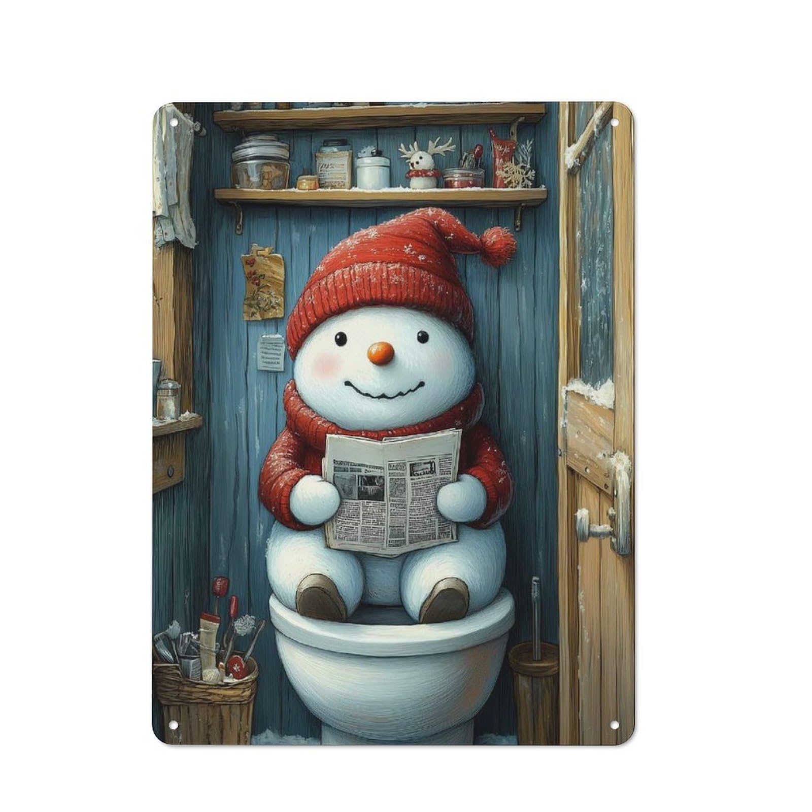 Junmoney Snowman On The Toilet Vintage Tin Sign 40X30cm With For Kitchen Or Home Bar, For Metal Sign Collectors, For Kitchen And Home Bar Decor